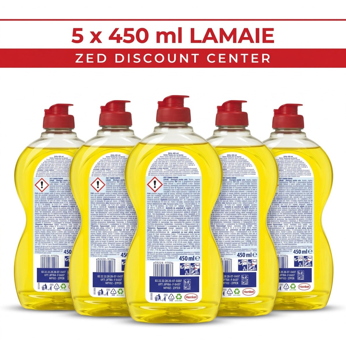 Pur Power Lemon Dishwashing Detergent, 5x 450ml