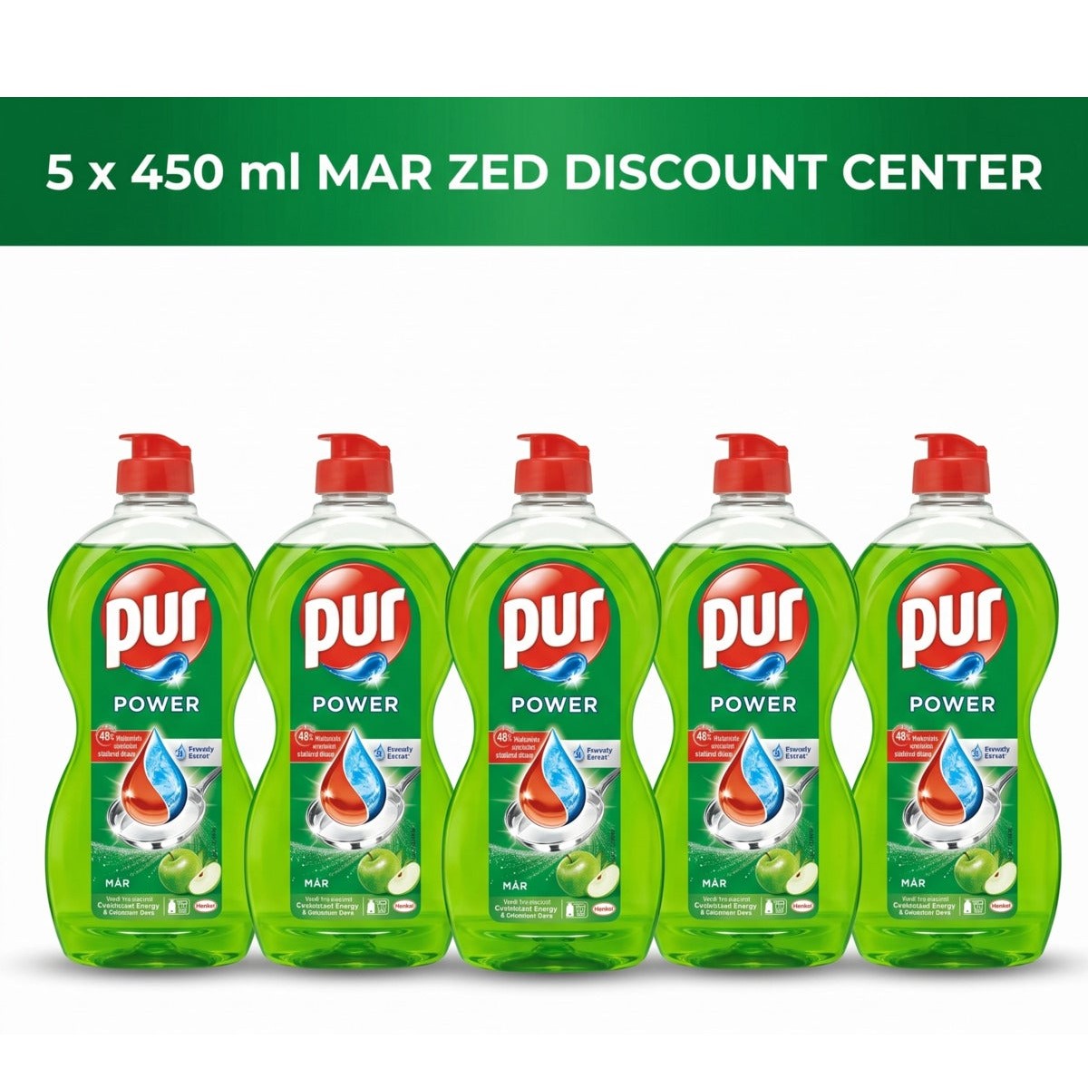 Pur Power Apple Dishwashing Detergent, 5x 450ml