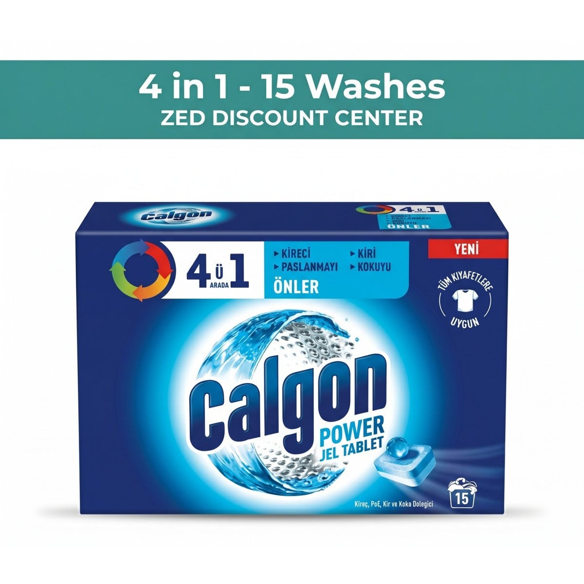4-in-1 Power Gel Tablet - Washing Machine Stain, Limescale and Odor Remover (15 Tablets)