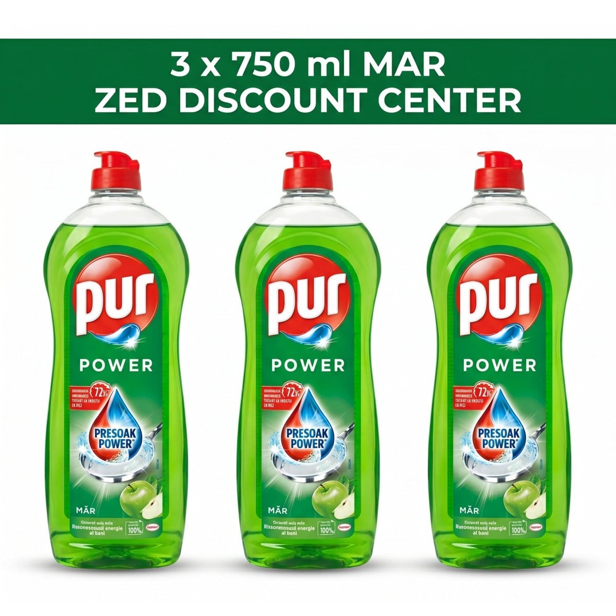Pur Power Apple Dishwashing Detergent, 3x 750ml