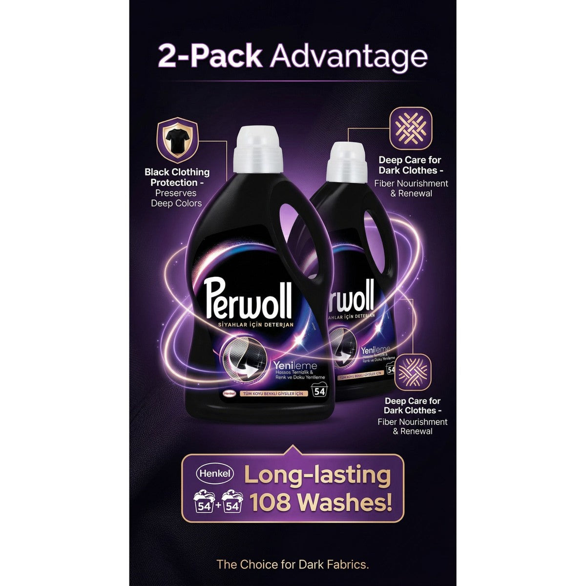 Black 2Pack Liquid Detergent 2x 2.97L 108 Washes, Deep Black Care & Fabric Protection