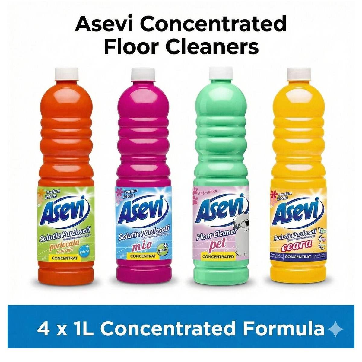Orange Floor Cleaner 1L + Floor Wax Solution 1L + Pet Floor Cleaner 1L + Mio Floor Cleaner 1L