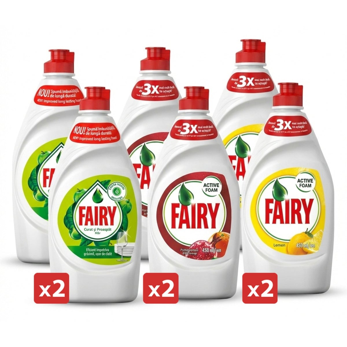 Liquid Dishwashing 6x 450ml ALL PACK. Lemon - Apple - Pomegranate