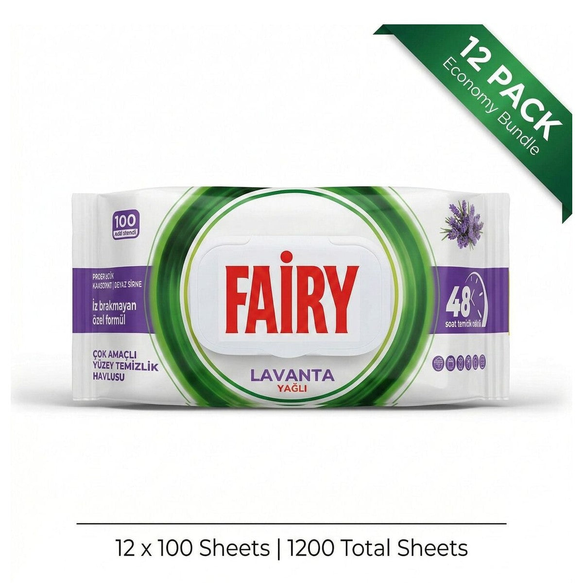Surface Cleaning Wipes, Lavender Scent, 12 Pack (100 Wipes Each - Total 1200 Wipes)