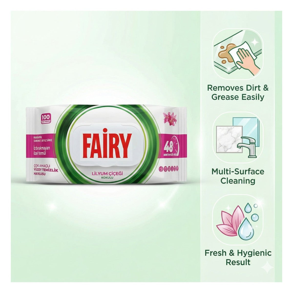 Surface Cleaning Wipes, Lily Flower Design x4 Pack (Total 400 wipes)