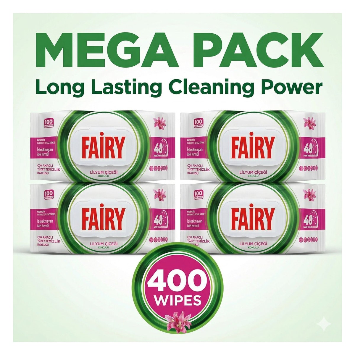 Surface Cleaning Wipes, Lily Flower Design x4 Pack (Total 400 wipes)