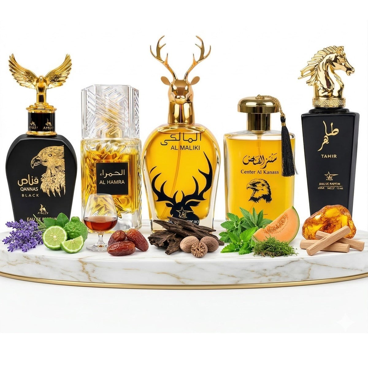 Set of 5 Oriental Perfumes 100ML - Qannas Black + Al Hamra + Al Maliki + Center Al Kanass + Tahir
