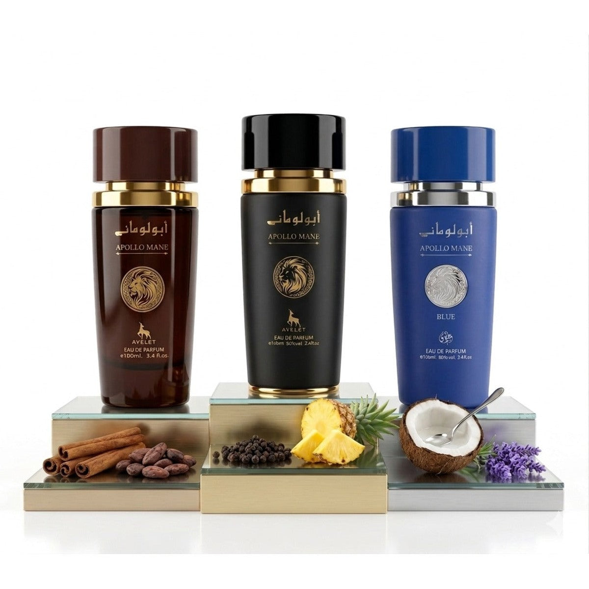Set of 3 Oriental Men's Perfumes 100ML - Apolo Blue + Apollo Black + Apollo Brown