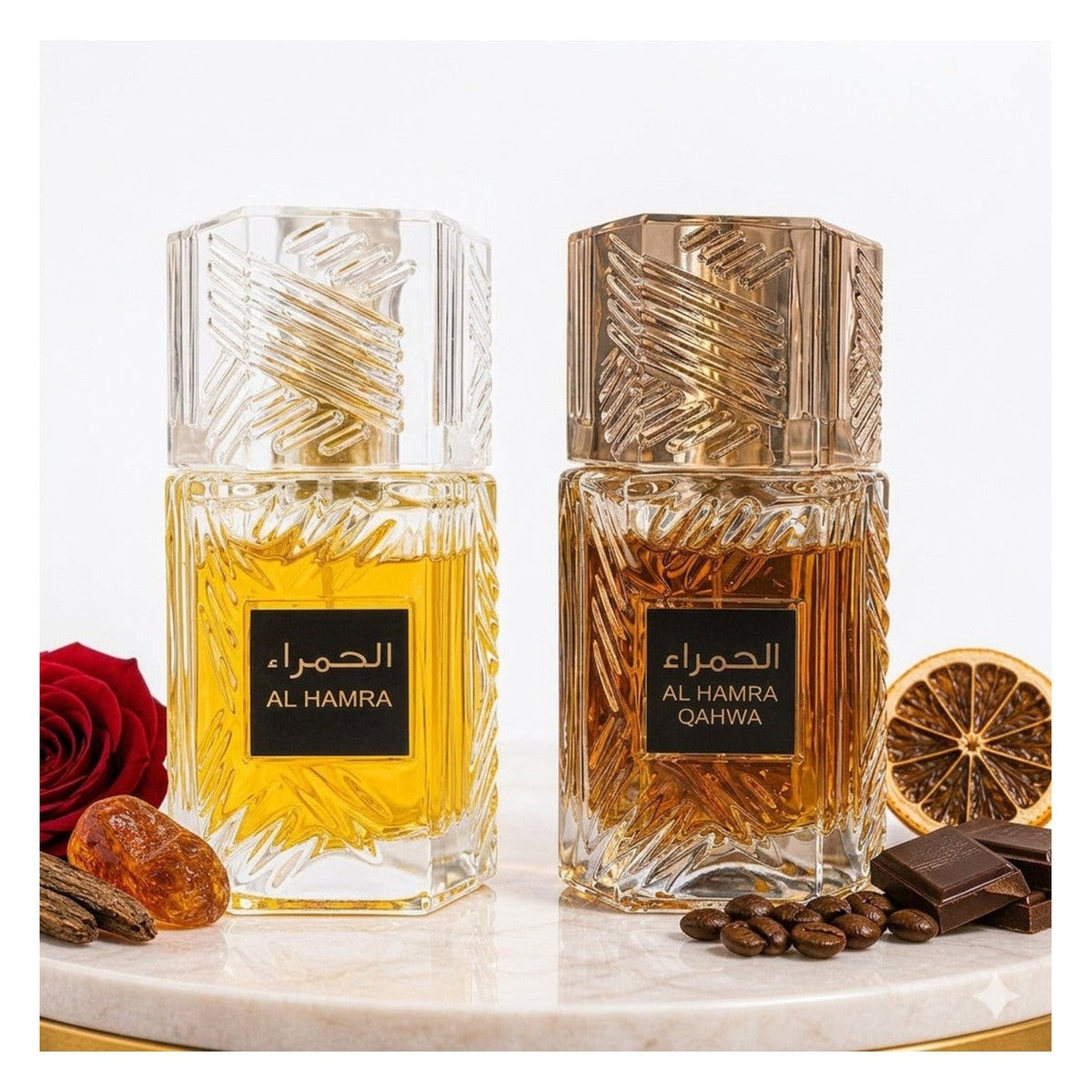 Set of 2 Oriental Perfumes (Man + Woman) 100ML - Al Hamra + Al Hamra Qahwa