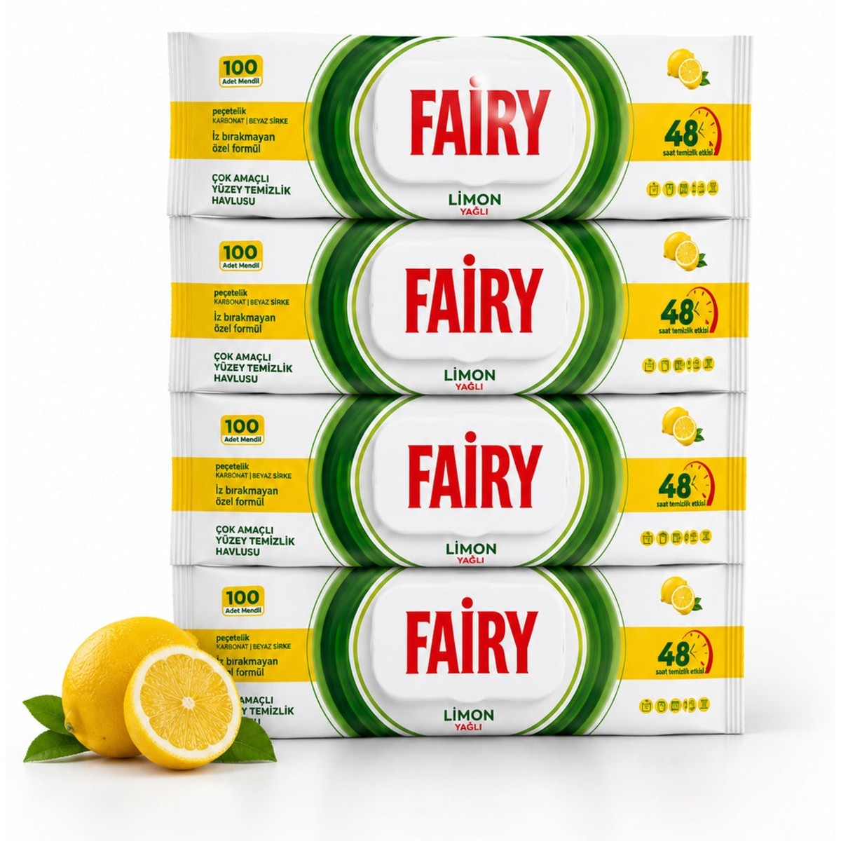 Wet wipes for cleaning surfaces, Lemon, 4 x 100 pcs
