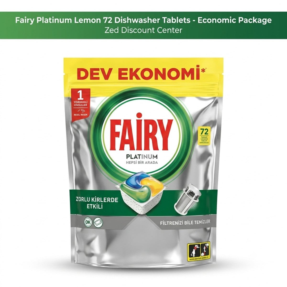 Platinum Lemon 72 Dishwasher Tablets - Economic Package
