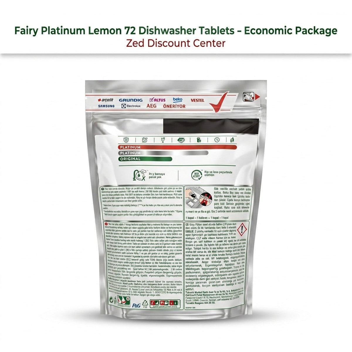Platinum Lemon 72 Dishwasher Tablets - Economic Package