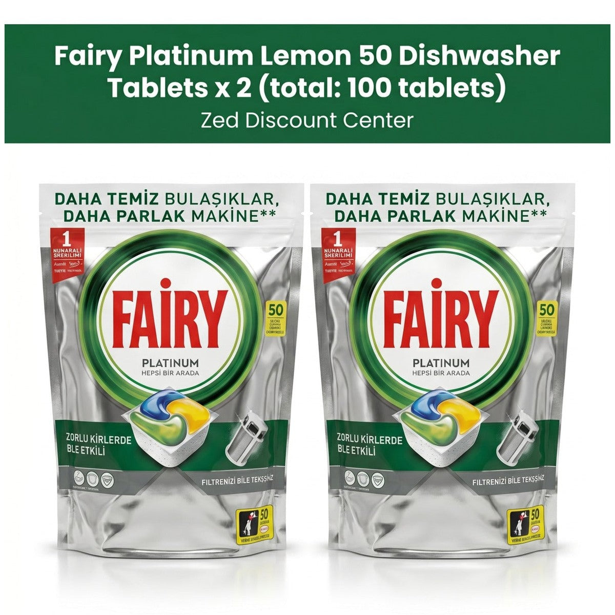Platinum Lemon 50 Dishwasher Tablets x 2 Pack