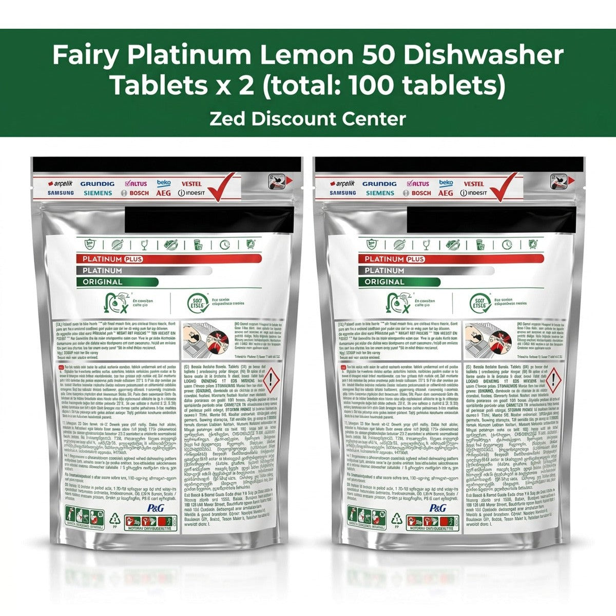 Platinum Lemon 50 Dishwasher Tablets x 2 Pack