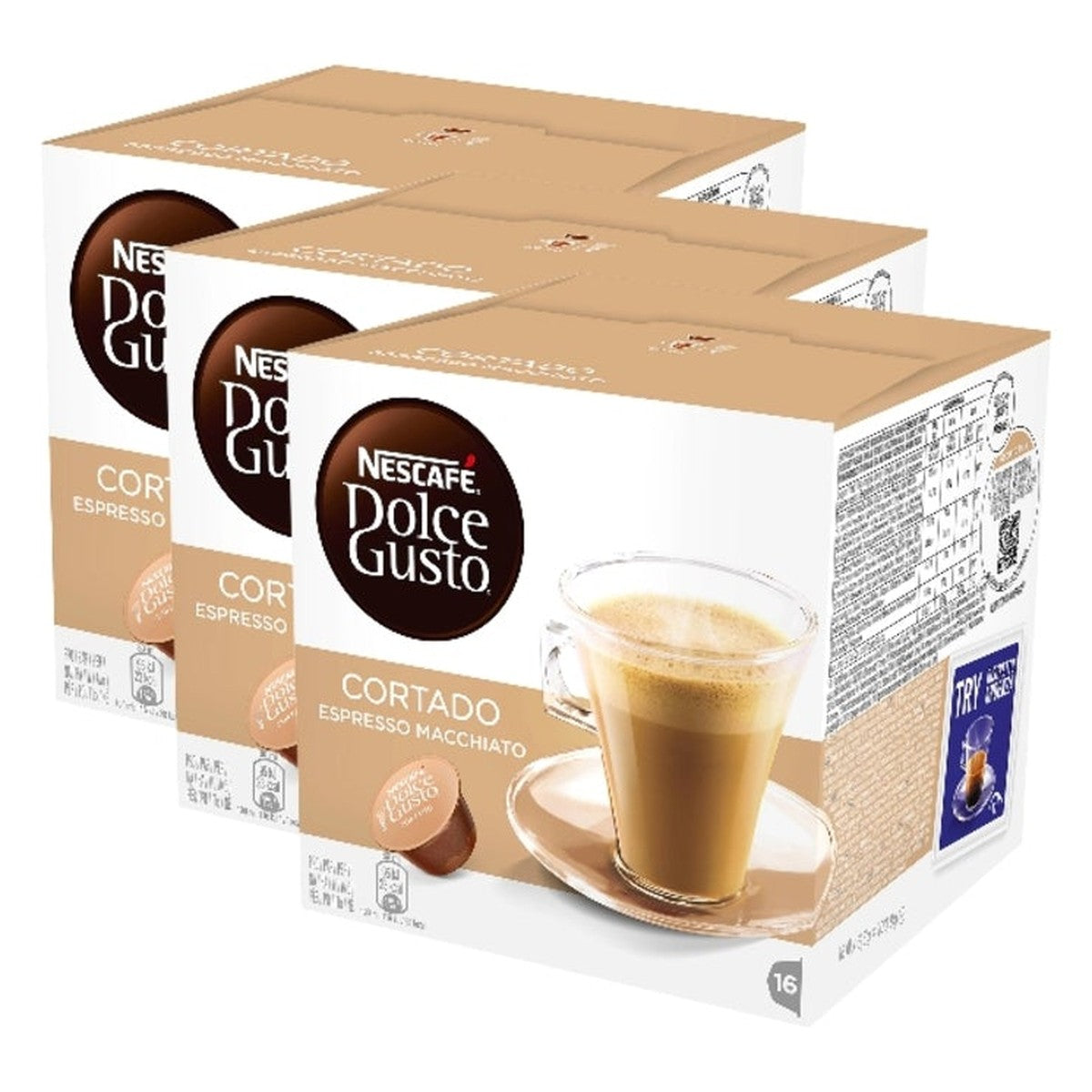 Set of 3 x Coffee capsules, Nescafé Dolce Gusto Cortado Espresso Macchiato, 48 pcs, 302.4 g