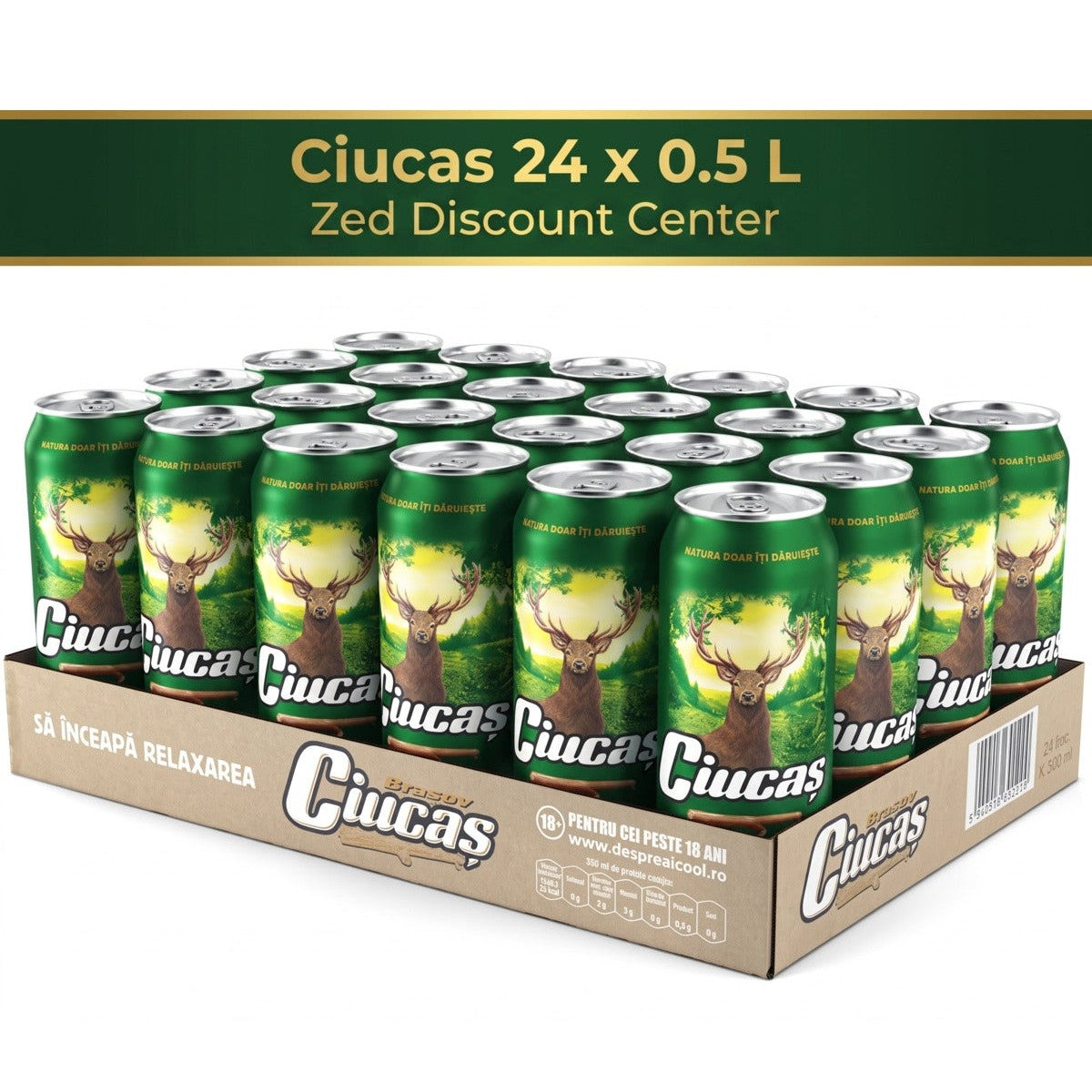 Ciucaș Authentic Romanian Lager Beer, 24-Pack Cans, Refreshing Premium Draft Taste, 24 x 500ml (16.9 fl oz)