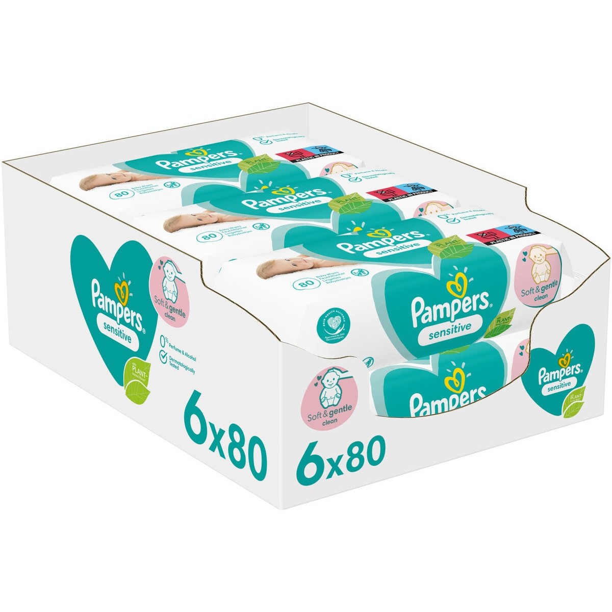 Sensitive wet wipes, 6 packs x 80, 480 pcs