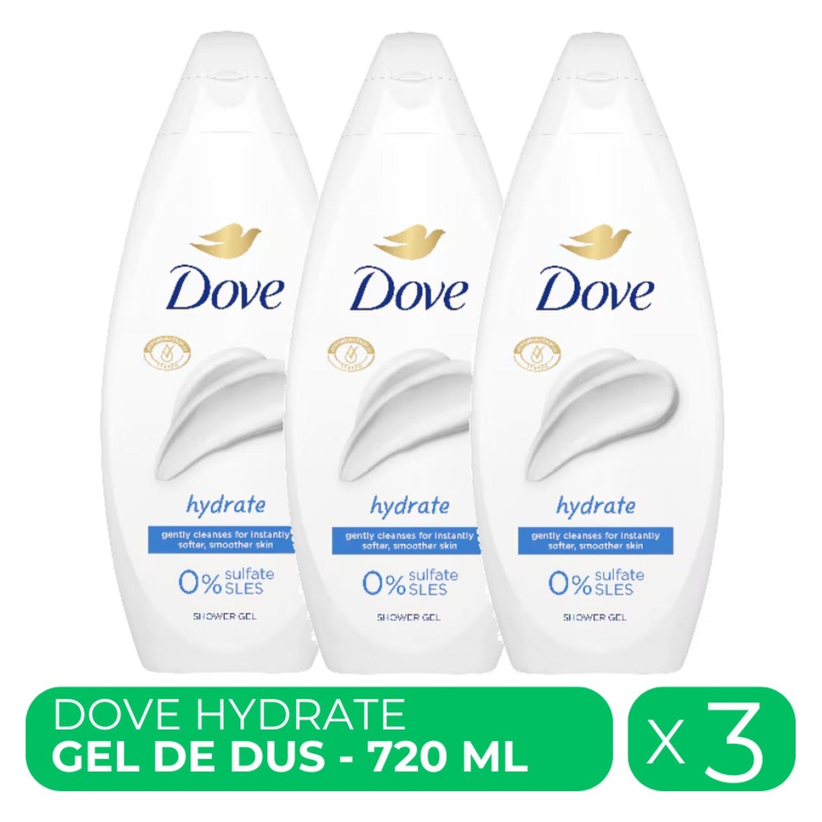 Hydrate, moisturizing shower gel, 3 pcs x 720 ml
