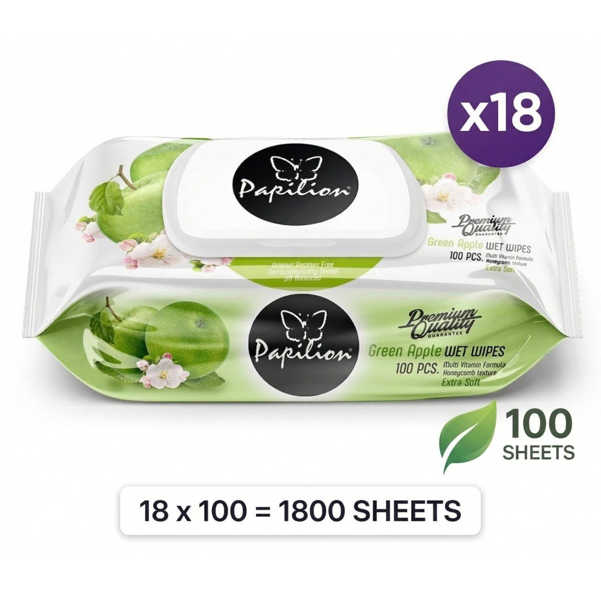 Green Apple Wet Wipes | 18-Pack Bulk (1800 Sheets) | Extra Soft