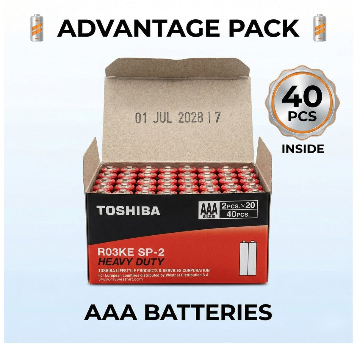 AAA R03 Battery 40 Pack Heavy Duty Long Lasting Power Value Box