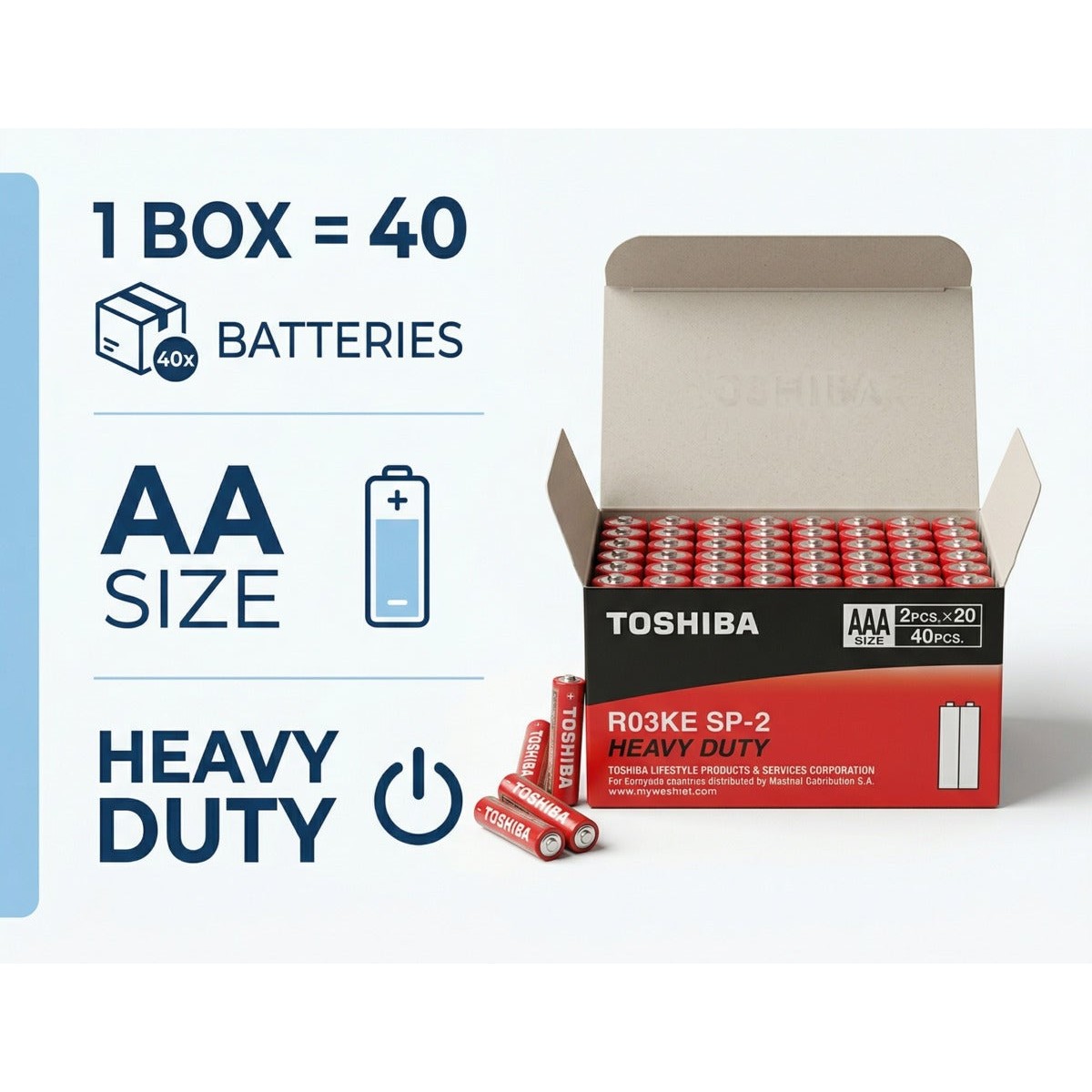 AAA R03 Battery 40 Pack Heavy Duty Long Lasting Power Value Box