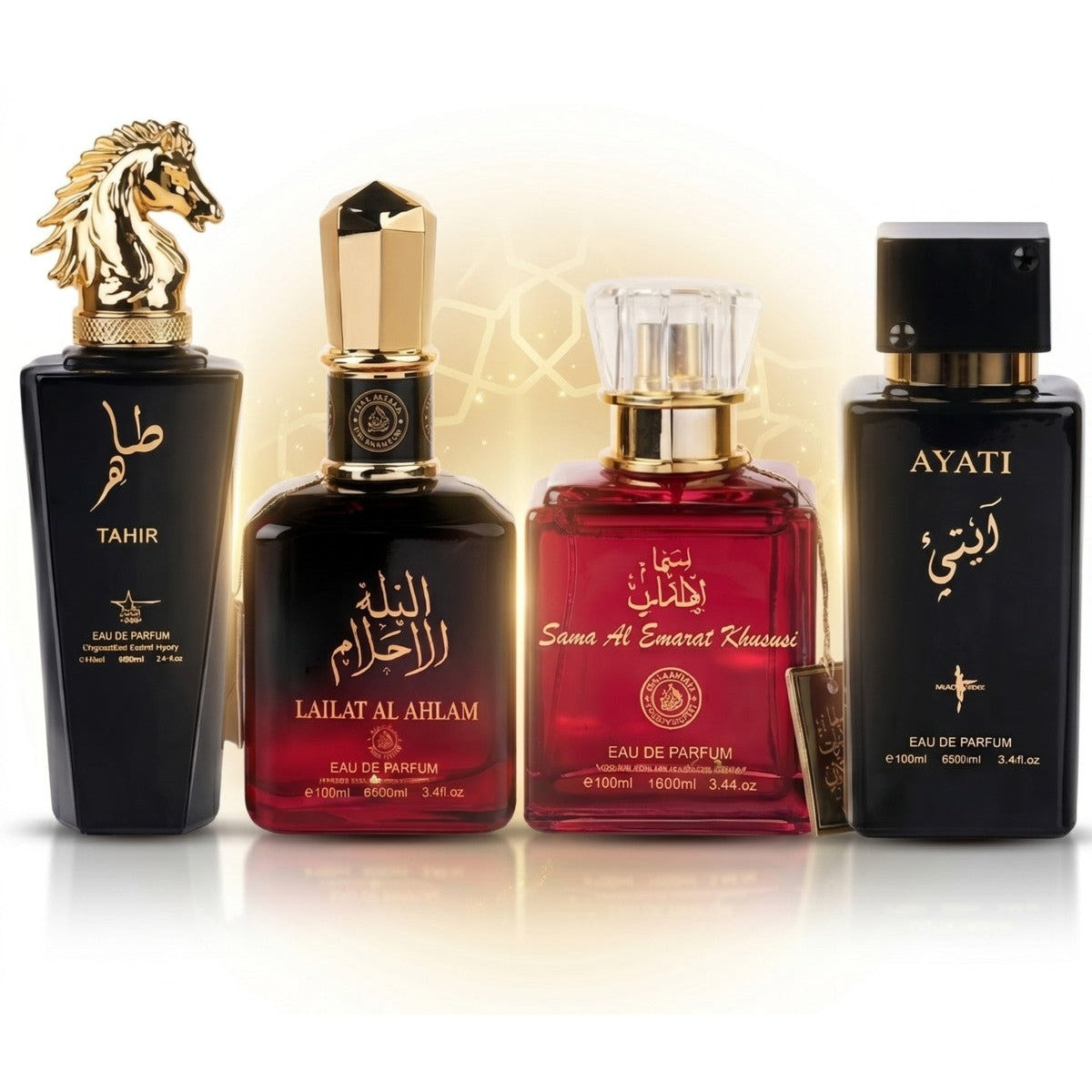 Set of 4 Oriental Perfumes (2xMan + 2xWoman) 100ML - Tahir + Lailat Al Ahlam + Sama Al Emarat Khususi + Ayati