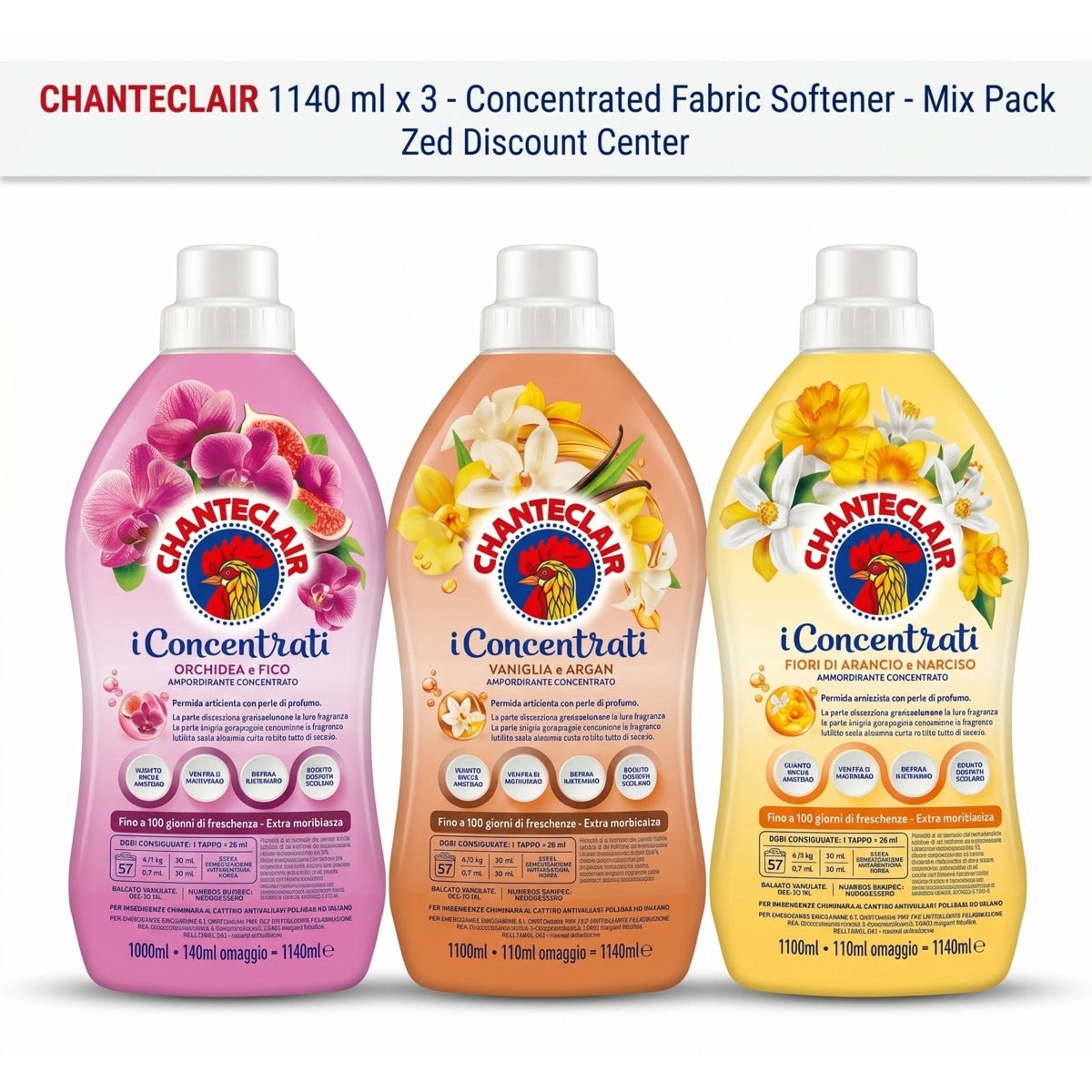 Concentrated Fabric Softener 1140ml x3 Mix Pack (Orange Blossom and Daffodil - Peony and Magnolia - Vanilla and Argan)