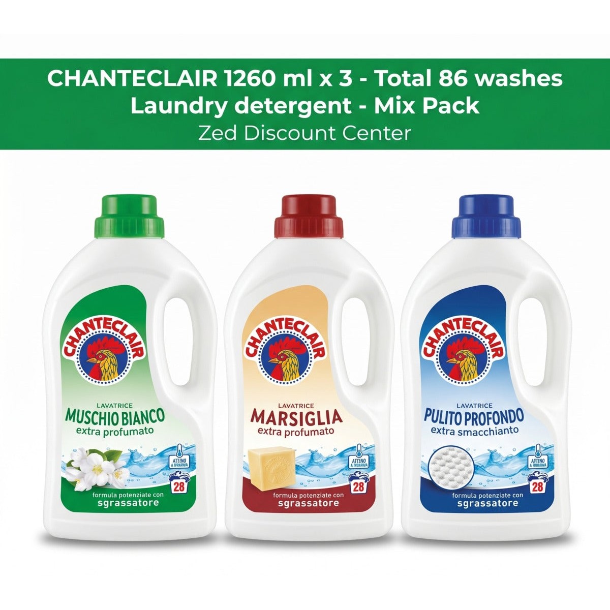 Laundry Detergent 1260ml. x3 Mix Pack (White Musk - Marseille - Pulito Profondo)