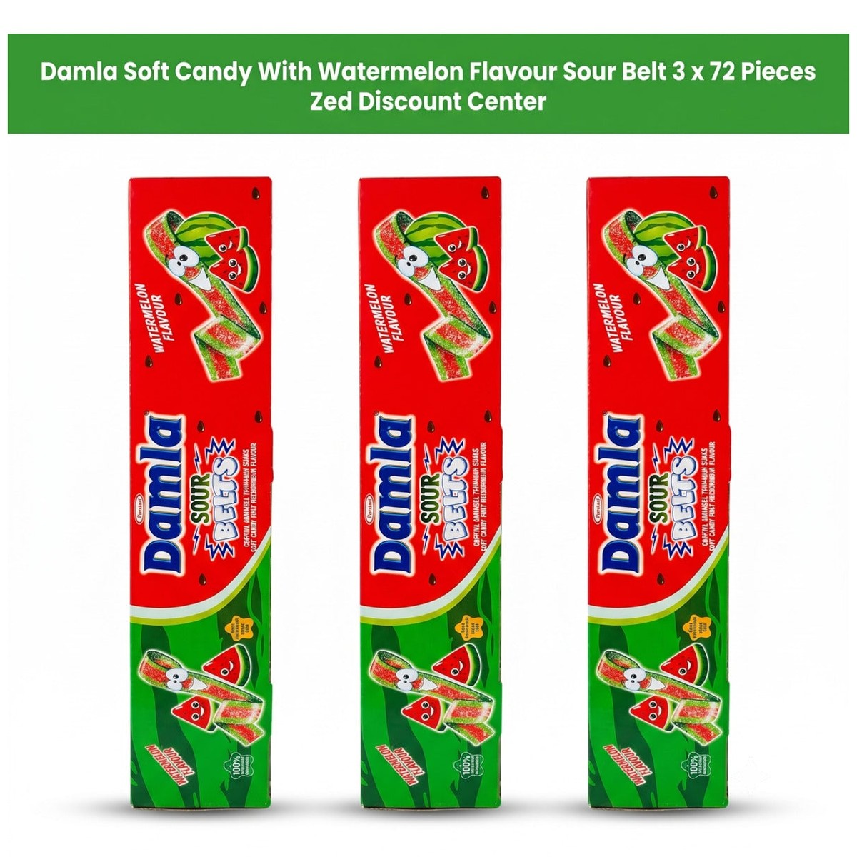 Damla Soft Candy With Watermelon Flavour Sour Belt 3 x 72 Pieces