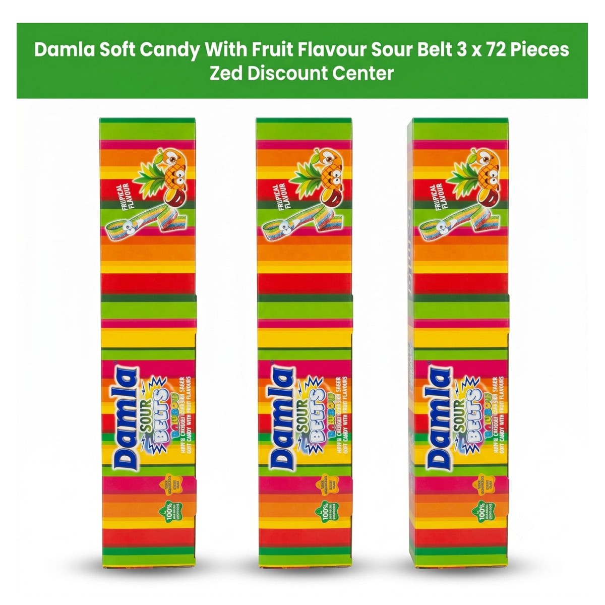 Damla Soft Candy With Fruit Flavour Sour Belt 3 x 72 Pieces