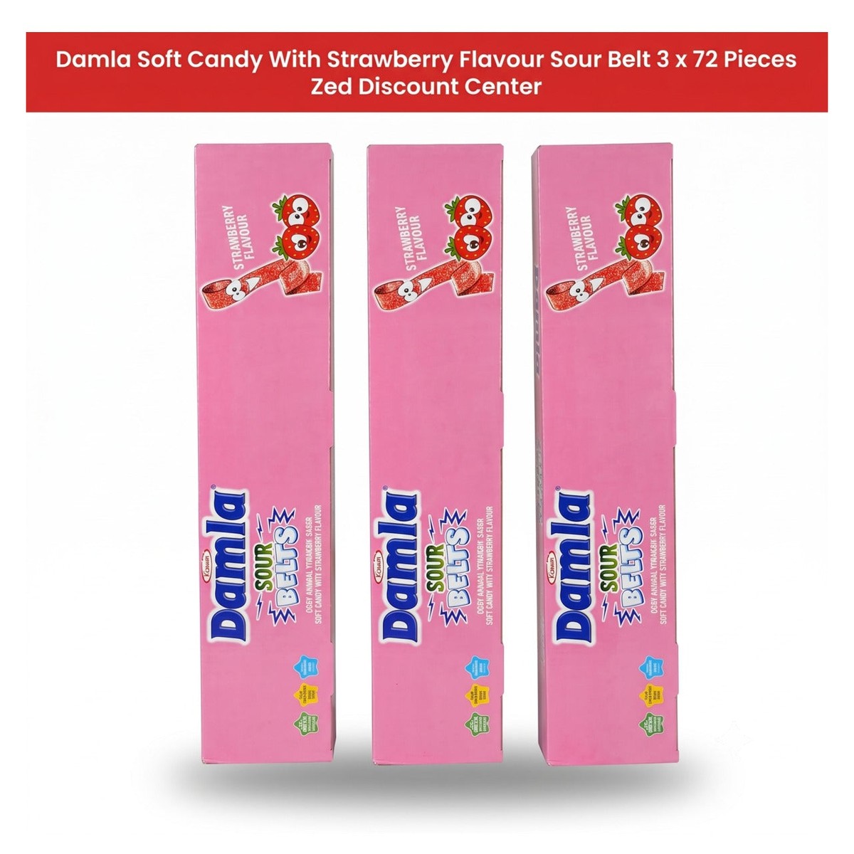 Damla Soft Candy With Strawberry Flavour Sour Belt 3 x 72 Pieces