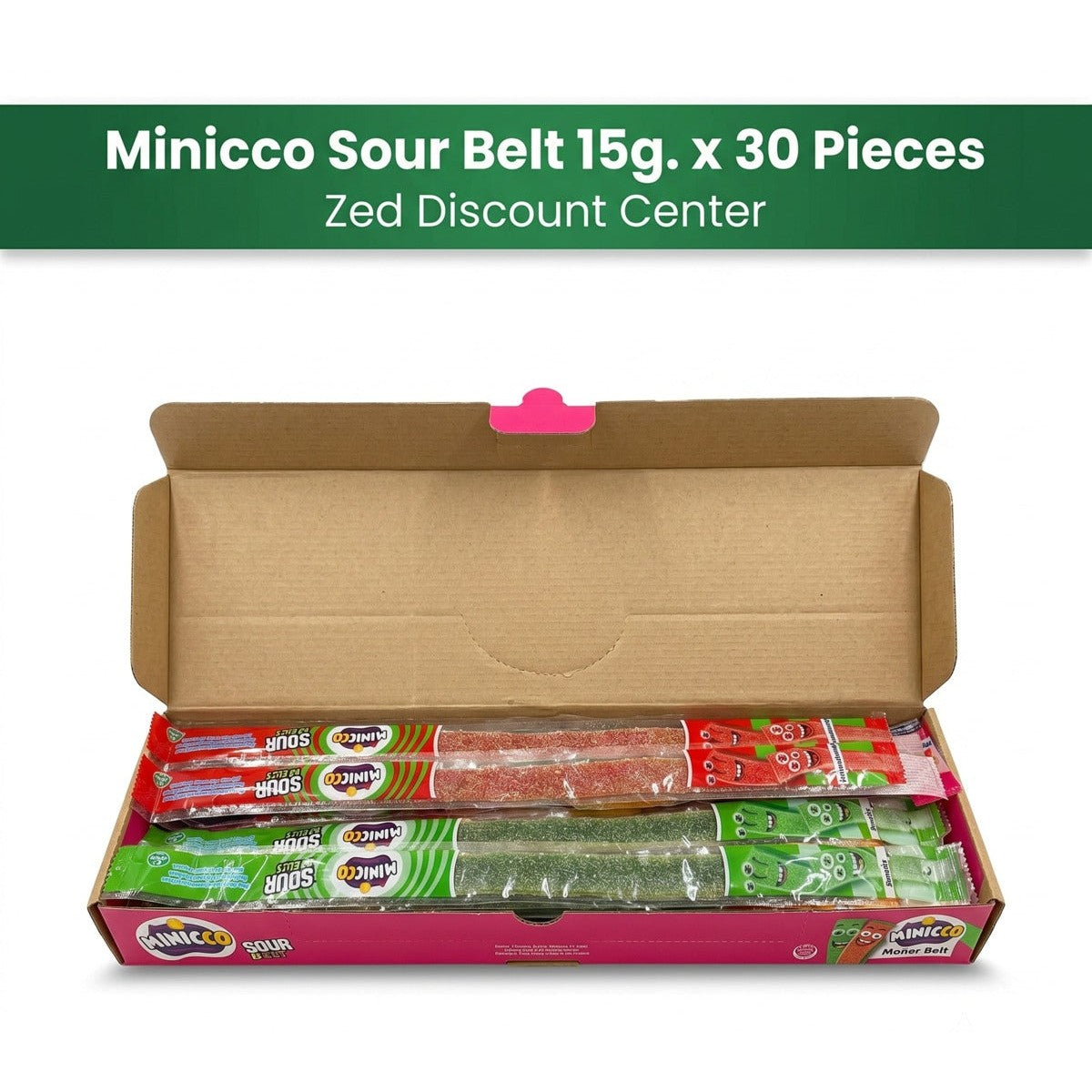 Minicco Sour Belt Multicolour Mixed Flavour 15g. x 30 Pieces