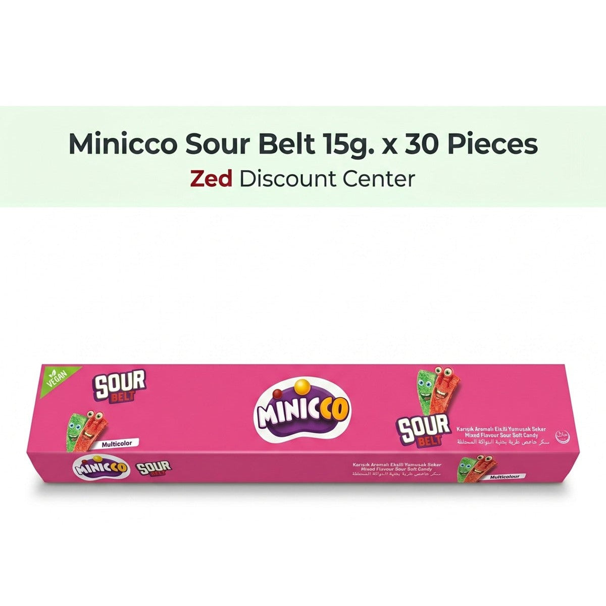 Minicco Sour Belt Multicolour Mixed Flavour 15g. x 30 Pieces