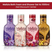 Bath Foam and Shower Gel 4x 1000ml - Argan and Vanilla + Goji Berries and Flowers + Talcum powder + Iris Petals