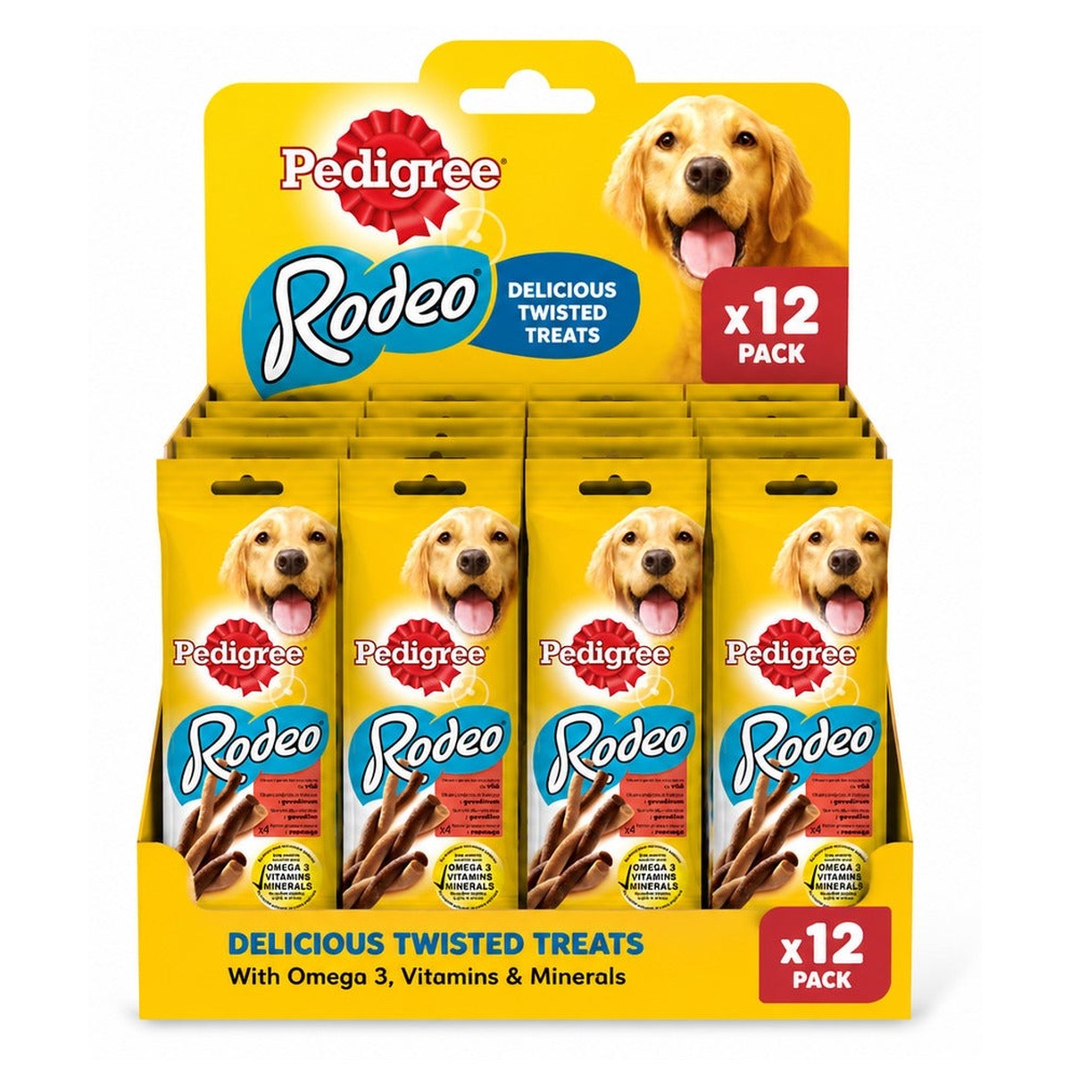Rodeo Twisted Dog Treats - 12 Pack - Chewy Beef Flavored Reward Snacks with Omega 3, Vitamins & Minerals for Adult Dogs