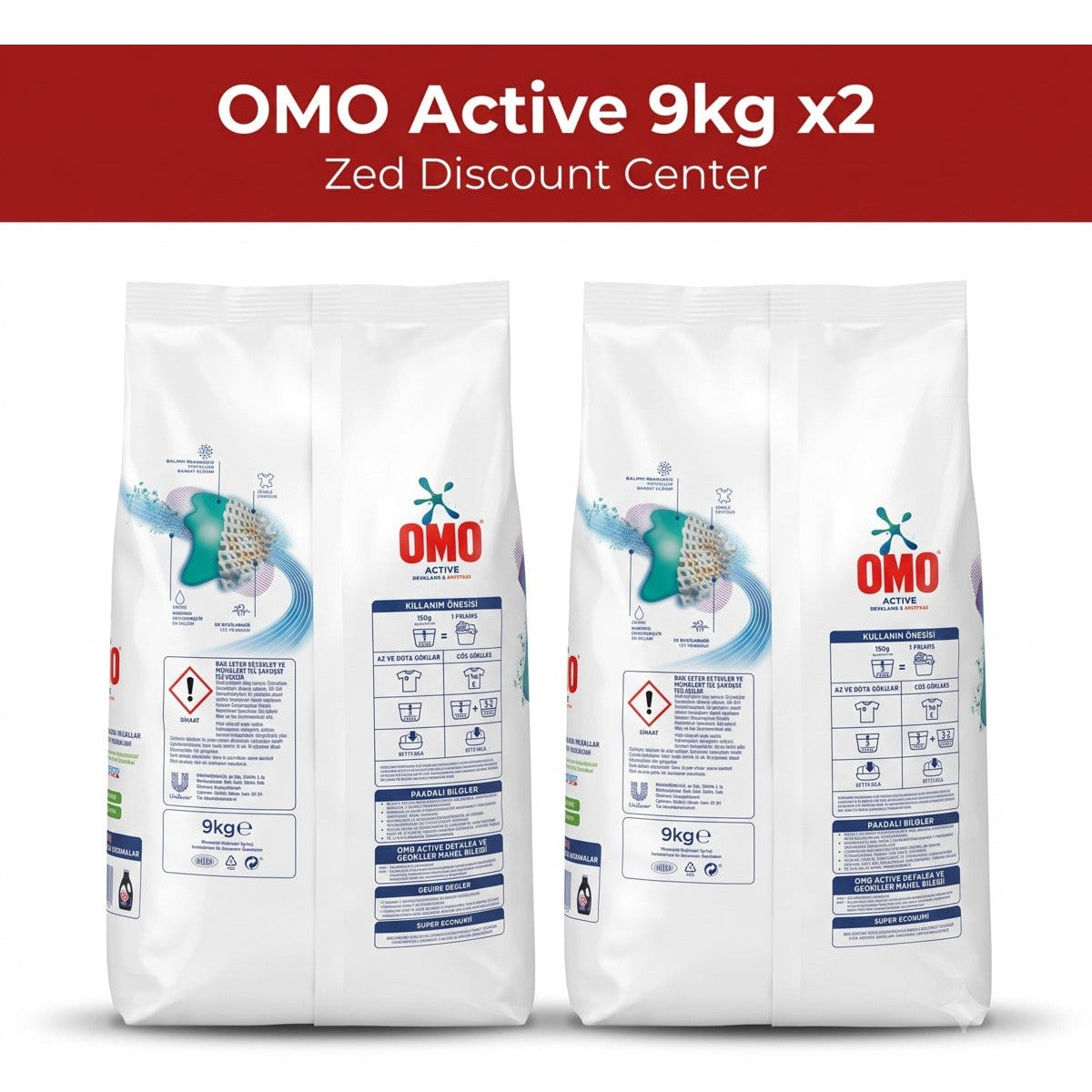 Active Powder Laundry Detergent for Whites and Colors, 9 kg x2