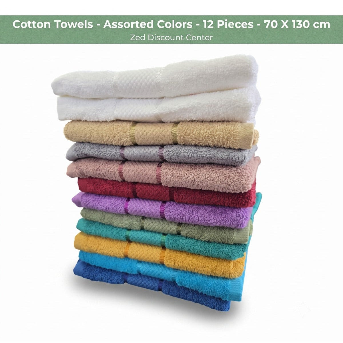 Cotton Towels - Assorted Colors - 12 Pieces - 70 X 130 cm