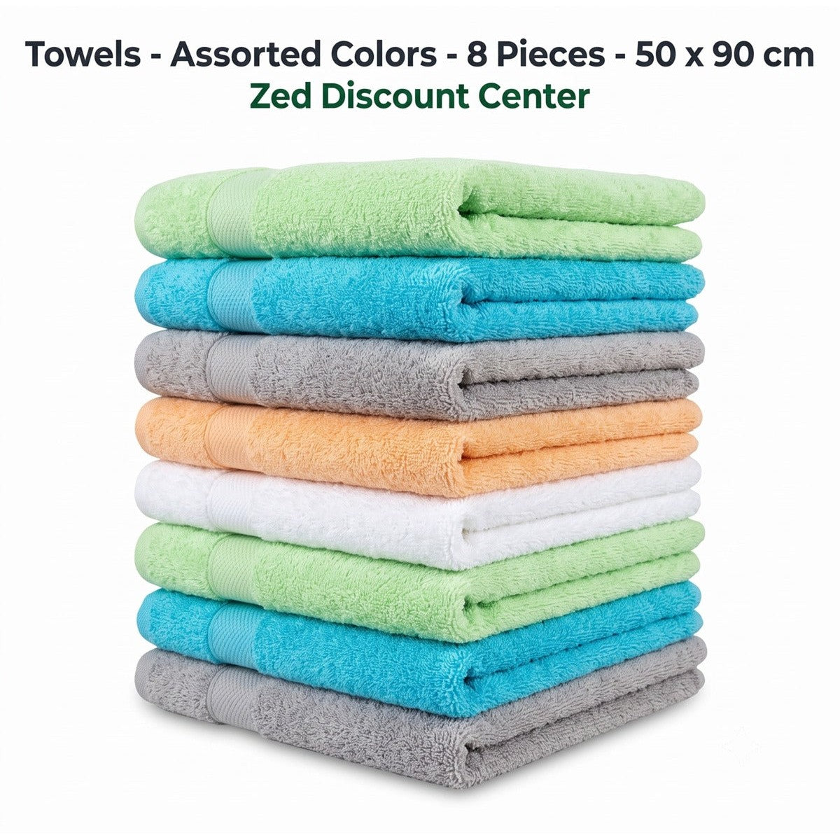 Towels - Assorted Colors - 8 Pieces - 50 x 90 cm