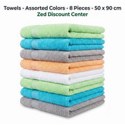Towels - Assorted Colors - 8 Pieces - 50 x 90 cm