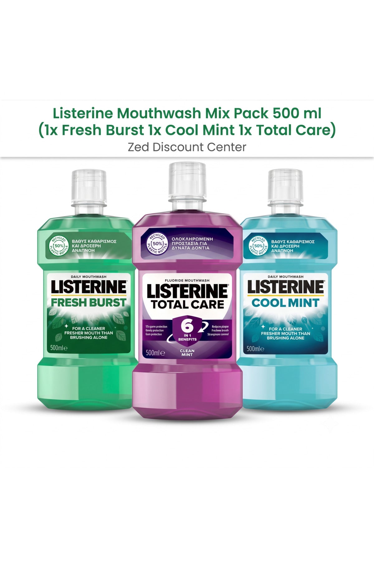 Mouthwash Mix Pack 500 ml (1x Fresh Burst 1x Cool Mint 1x Total Care)