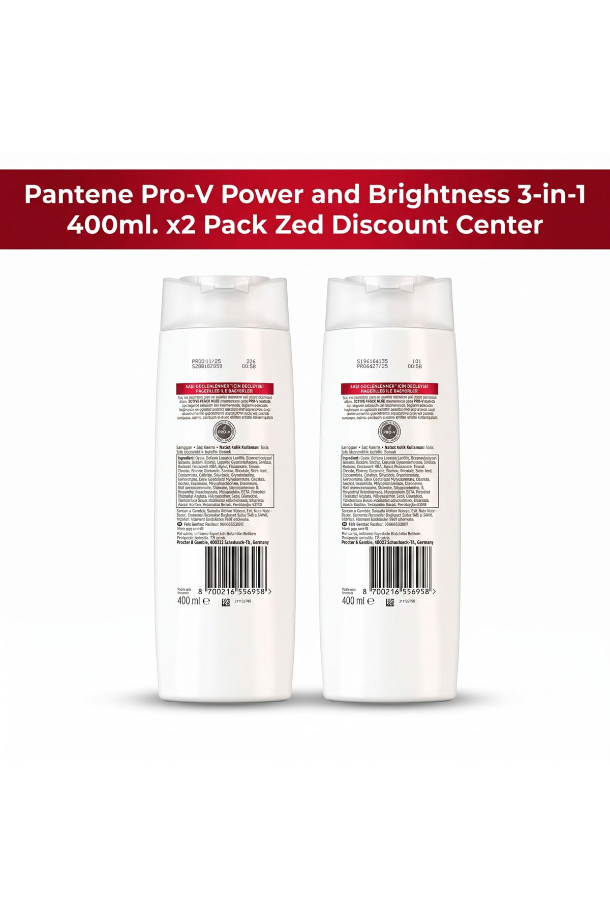 Pro-V Power and Brightness 3-in-1 Shampoo + Conditioner + Treatment 400ml. x2 Pack