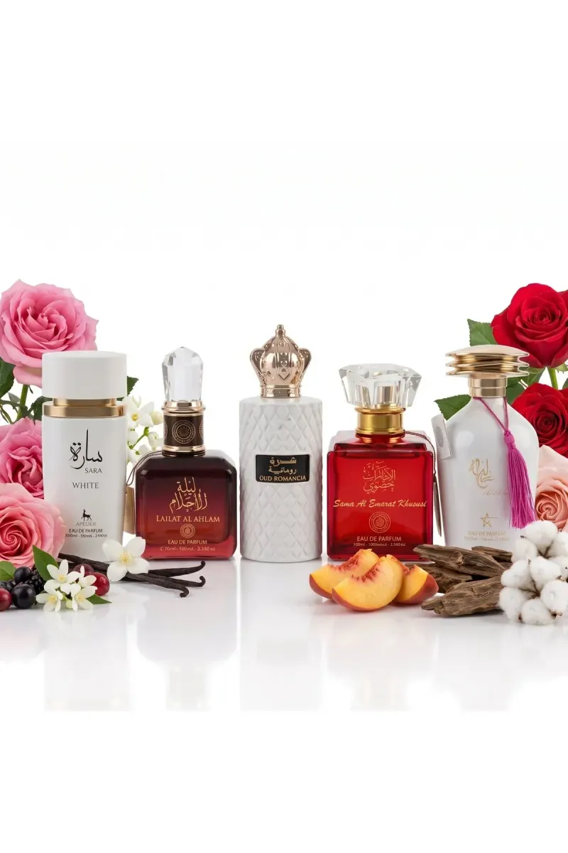 Set of 5 Oriental Perfumes for Women 100ML - Sara White + Lailat Al Ahlam + Oud Romancia + Sama Al Emarat Khususi + Alyia