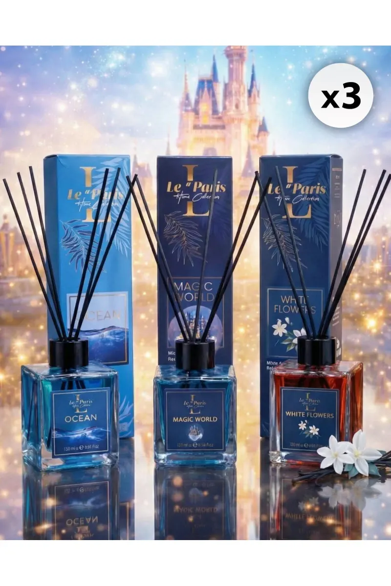 Room Freshener with Sticks 120ml x3 - Magic World - Ocean - White Flowers