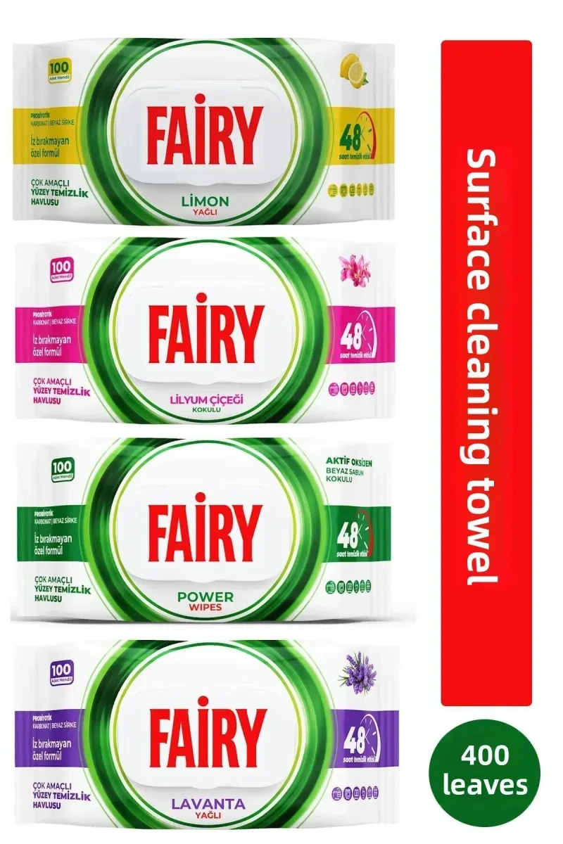 Çok Amaçlı Yüzey Temizlik Havlusu 100 Yaprak x 4 Adet (Lavanta, Power Wipes, Limon, Lilyum Çiçeği)