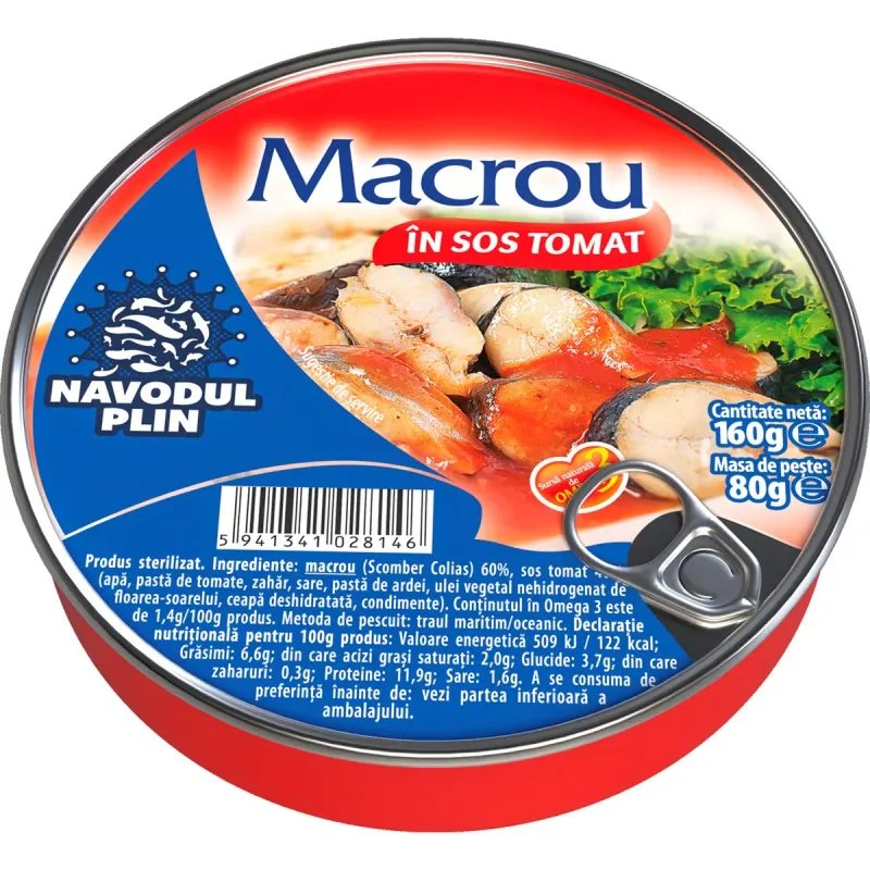 NAVODUL PLIN Macrou in Sos Tomat 160 g