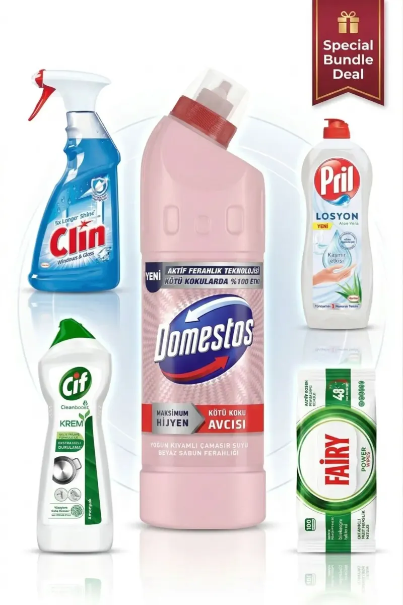 Bleach+Fairy Surface Cleaning Wipes+Pril Dishwashing Detergent+Clin Window Cleaner+Cif Cream Cleaner