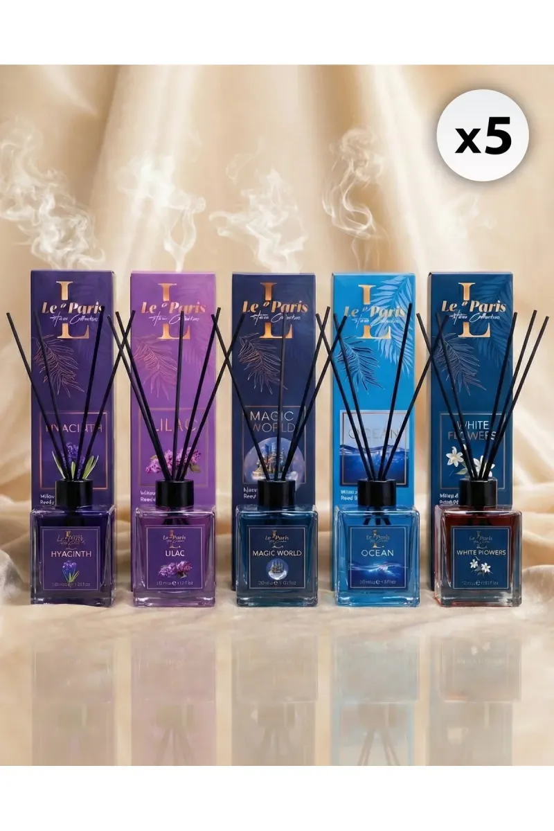 Room Freshener with Sticks 120ml x5 - Hyacinth - Lilac - Magic World - Ocean - White Flowers