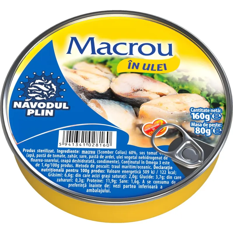NAVODUL PLIN Macrou in Ulei de Floarea Soarelui 160 g