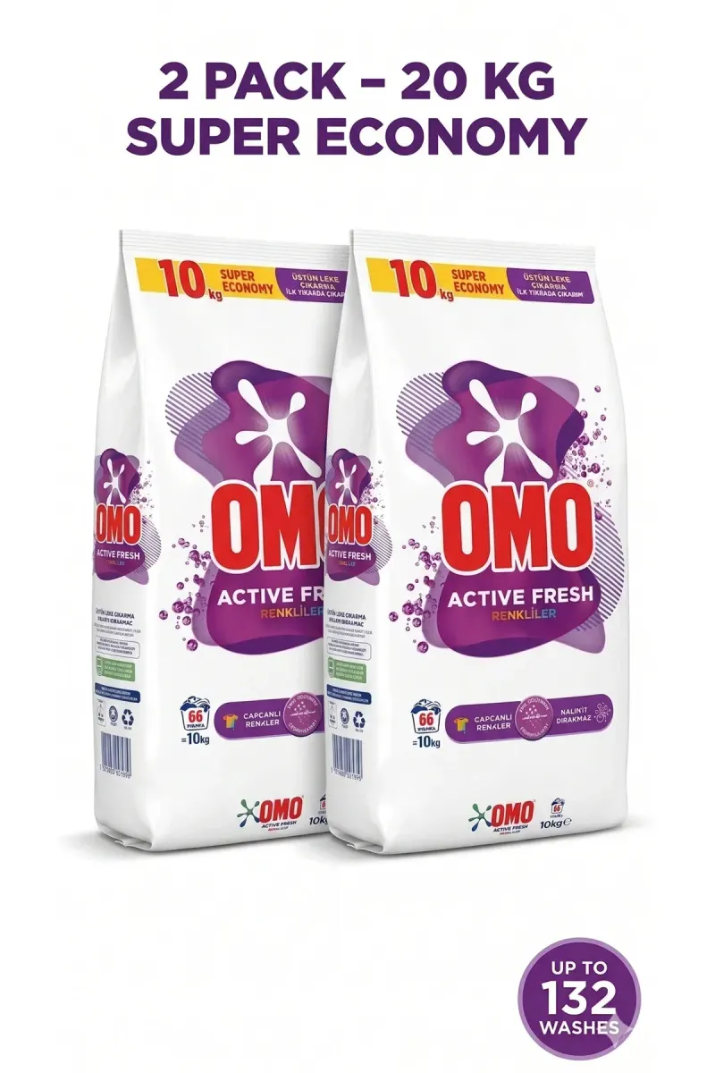 Active Fresh Laundry Detergent Powder for Colored Laundry, 10 KG (66 Washes) x 2 – Total 20 KG
