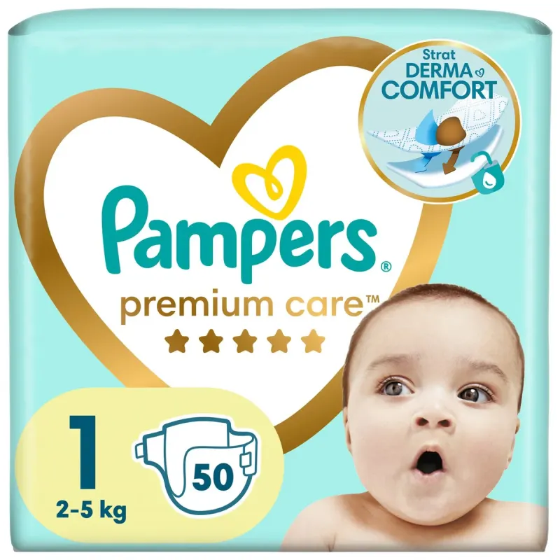 Pampers Scutece Premium Care Mărimea 1 2-5kg 50 bucati